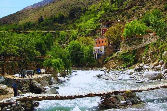 A stunning aerial view of Ourika Valley and the Atlas Mountains.