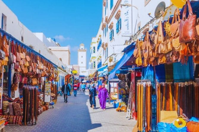 Colorful market stalls in the UNESCO-listed Medina of Essaouira.