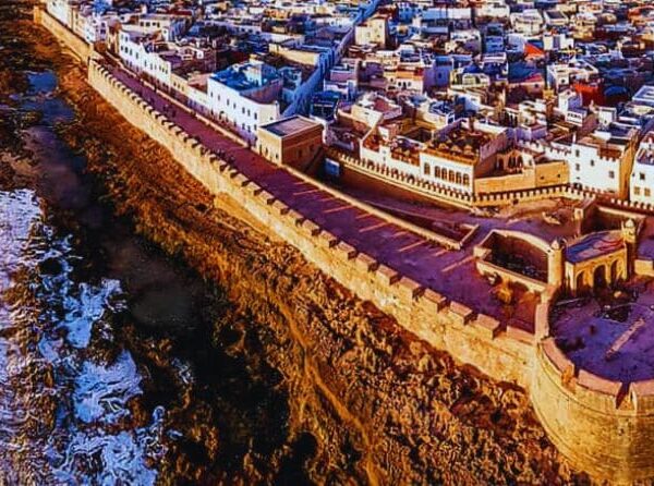 View of Skala fortress with cannons overlooking the Atlantic Ocean.