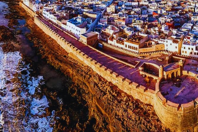 View of Skala fortress with cannons overlooking the Atlantic Ocean.