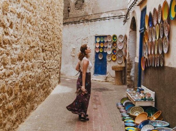 Colorful market stalls in the UNESCO-listed Medina of Essaouira.